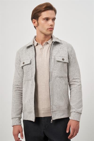 Taş Rengi Örme Bebe Yaka Kendinden Desenli Yırtmaçsız Astarsız Slim Fit Classic Mont 1007245156