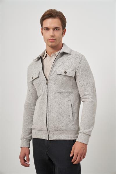 Taş Rengi Örme Bebe Yaka Kendinden Desenli Yırtmaçsız Astarsız Slim Fit Classic Mont 1007245156