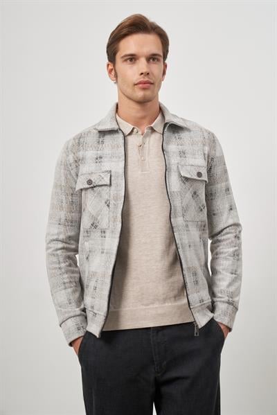 Taş Rengi Örme Bebe Yaka Kendinden Desenli Yırtmaçsız Astarsız Slim Fit Classic Mont 1007245157