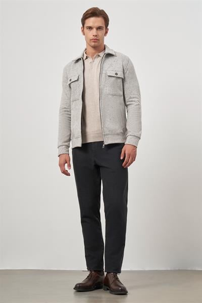 Taş Rengi Örme Bebe Yaka Kendinden Desenli Yırtmaçsız Astarsız Slim Fit Classic Mont 1007245156