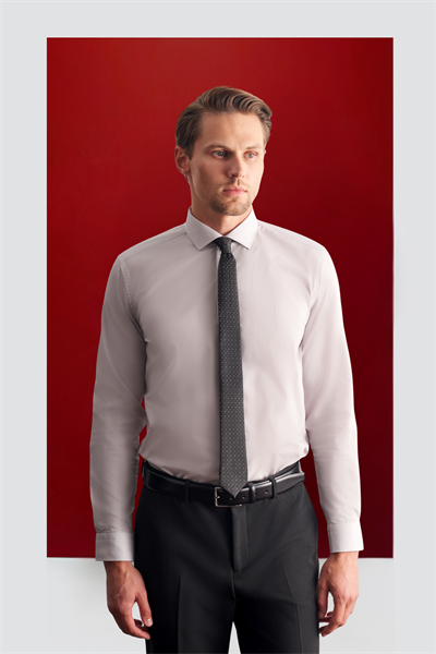 Taş Rengi Yarım İtalyan Yaka Uzun Kol Easy To Iron Slim Fit Pamuklu Gömlek 1004255301