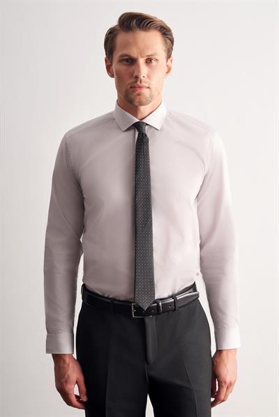 Taş Rengi Yarım İtalyan Yaka Uzun Kol Easy To Iron Slim Fit Pamuklu Gömlek 1004255301