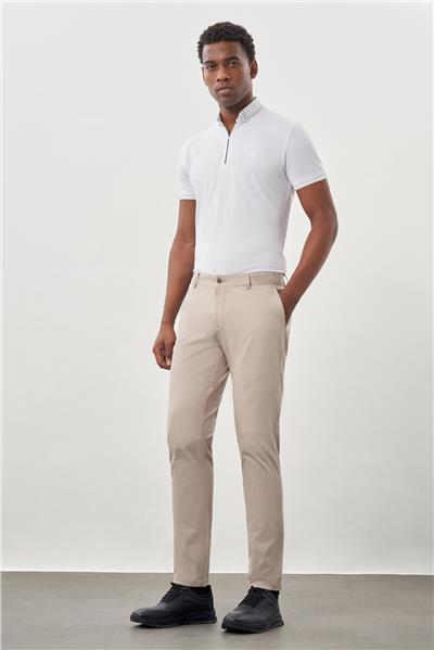Kahverengi Pamuklu Yandan Cepli Casual Slim Fit Chino Pantolon 1003245168