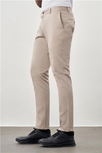 Kahverengi Pamuklu Yandan Cepli Casual Slim Fit Chino Pantolon 1003245168