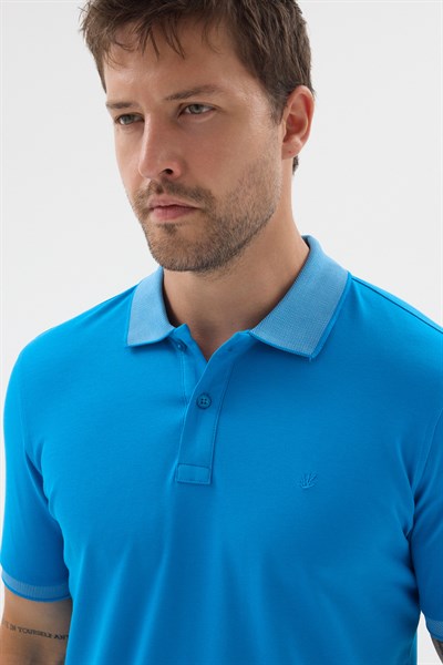 Turkuaz Polo Yaka Pike Kısa Kol Slim Fit %100 Pamuk Tişört 1011260171
