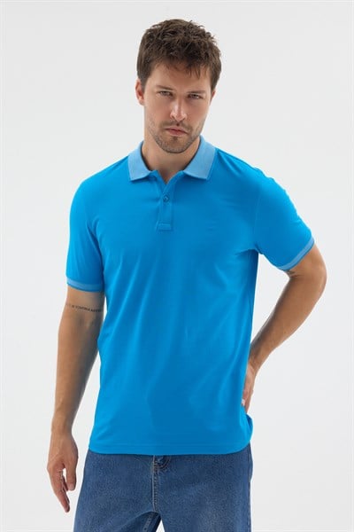 Turkuaz Polo Yaka Pike Kısa Kol Slim Fit %100 Pamuk Tişört 1011260171