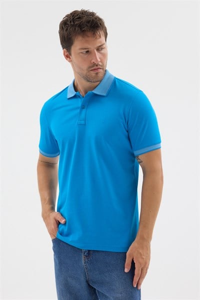 Turkuaz Polo Yaka Pike Kısa Kol Slim Fit %100 Pamuk Tişört 1011260171
