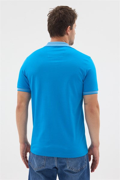 Turkuaz Polo Yaka Pike Kısa Kol Slim Fit %100 Pamuk Tişört 1011260171