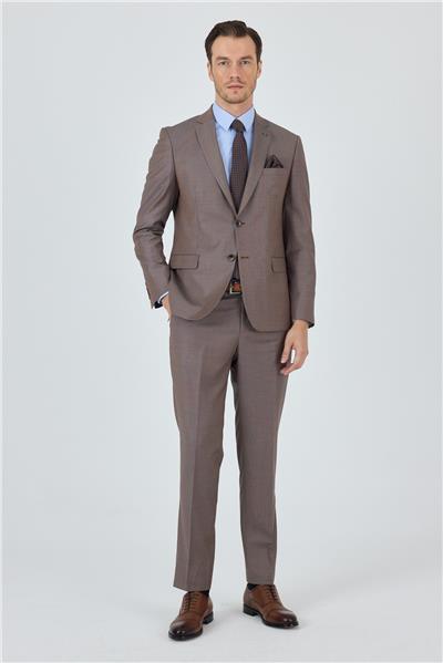 Turuncu Mono Yaka Düz 2 Düğme Classic Yünlü Slim Fit Takım Elbise 1001250175