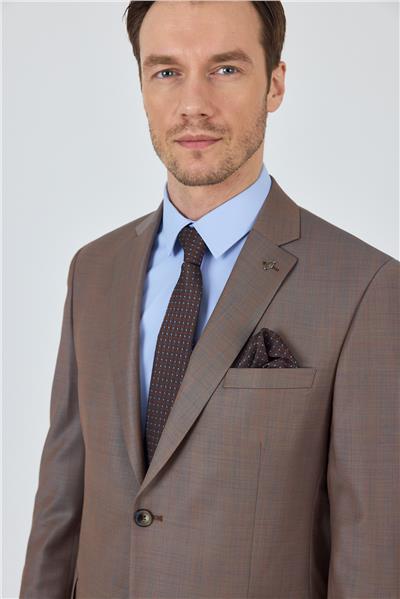 Turuncu Mono Yaka Düz 2 Düğme Classic Yünlü Slim Fit Takım Elbise 1001250175