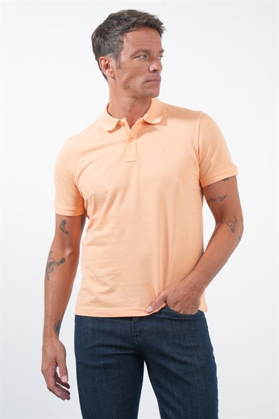 Turuncu Polo Yaka Pike Kısa Kol Slim Fit Pamuklu Tişört 1011260170