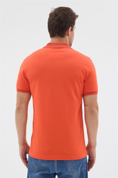 Turuncu Polo Yaka Pike Kısa Kol Slim Fit %100 Pamuk Tişört 1011260171