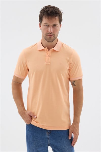 Turuncu Polo Yaka Pike Kısa Kol Slim Fit %100 Pamuk Tişört 1011260171