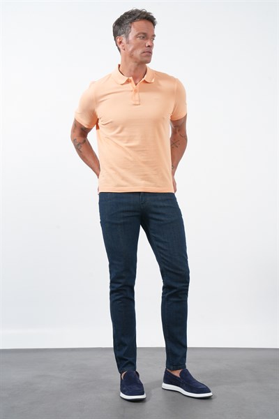 Turuncu Polo Yaka Pike Kısa Kol Slim Fit Pamuklu Tişört 1011260170