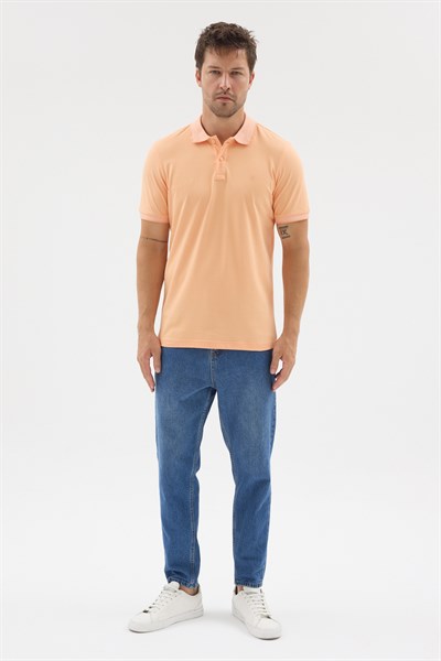 Turuncu Polo Yaka Pike Kısa Kol Slim Fit %100 Pamuk Tişört 1011260171