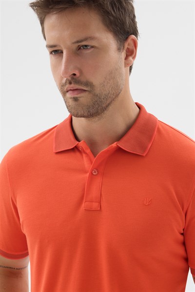 Turuncu Polo Yaka Pike Kısa Kol Slim Fit %100 Pamuk Tişört 1011260171
