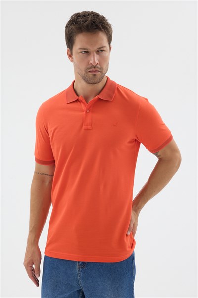 Turuncu Polo Yaka Pike Kısa Kol Slim Fit %100 Pamuk Tişört 1011260171