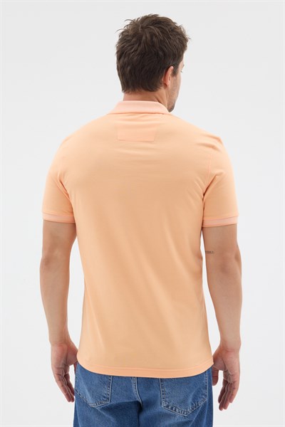 Turuncu Polo Yaka Pike Kısa Kol Slim Fit %100 Pamuk Tişört 1011260171