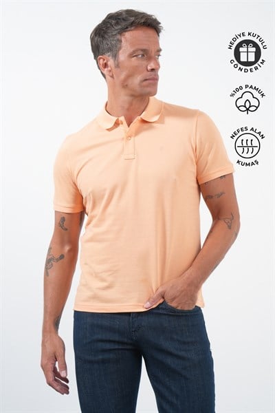 Turuncu Polo Yaka Pike Kısa Kol Slim Fit Pamuklu Tişört 1011260170
