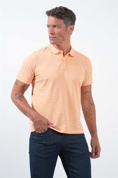 Turuncu Polo Yaka Pike Kısa Kol Slim Fit Pamuklu Tişört 1011260170