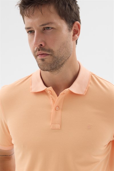 Turuncu Polo Yaka Pike Kısa Kol Slim Fit %100 Pamuk Tişört 1011260171