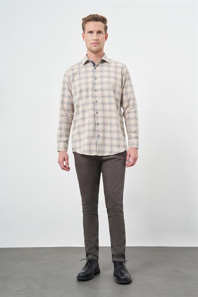 Turuncu Uzun Kol Ekose Desen Gabardin Cepsiz Pamuklu Classic Comfort Fit Gömlek 1004245165