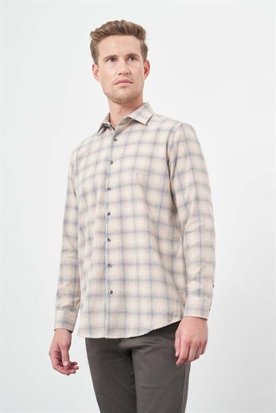 Turuncu Uzun Kol Ekose Desen Gabardin Cepsiz Pamuklu Classic Comfort Fit Gömlek 1004245165