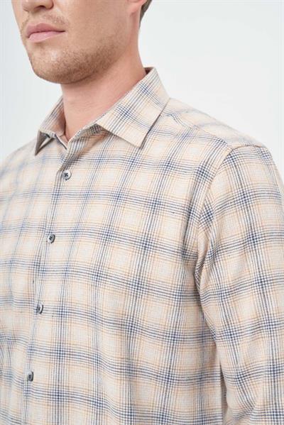 Turuncu Uzun Kol Ekose Desen Gabardin Cepsiz Pamuklu Classic Comfort Fit Gömlek 1004245165