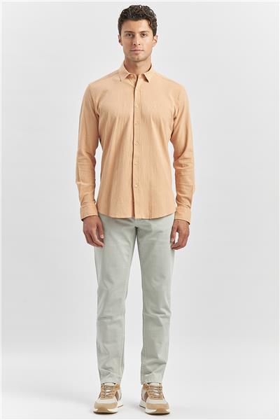Turuncu Uzun Kollu Gofreli Biyeli %100 Pamuk Casual Slim Fit Dar Kesim Gömlek 1004240247