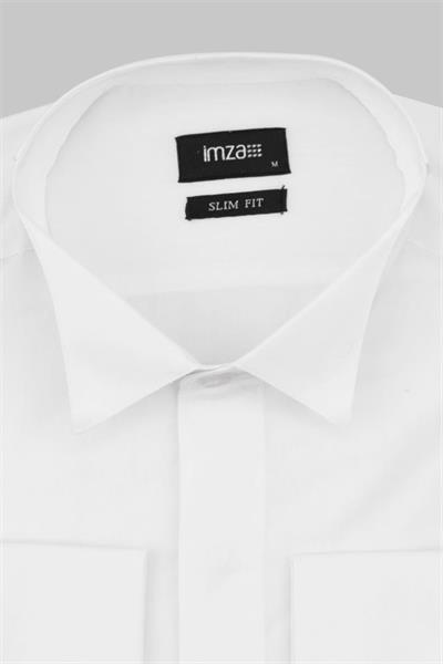 Beyaz Uzun Kol Ata Yaka  Slim Fit Dar Kesim Basic Gömlek 1004225060
