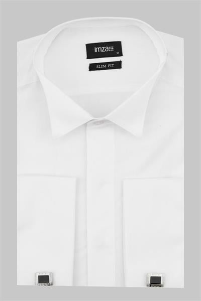 Beyaz Uzun Kol Ata Yaka  Slim Fit Dar Kesim Basic Gömlek 1004220060