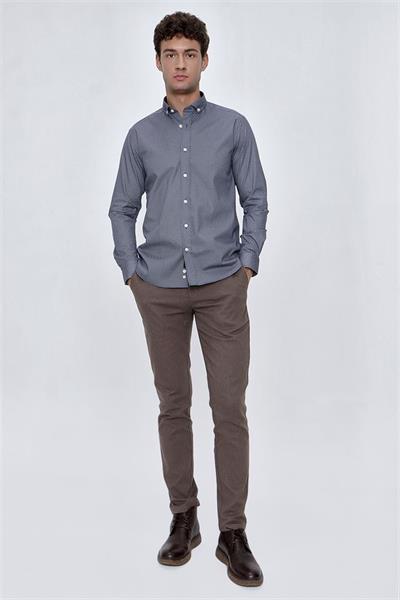 İndigo Mavi Uzun Kol Gömlek Yaka Klasik Slim Fit Pamuklu Likralı Gömlek 1004225207