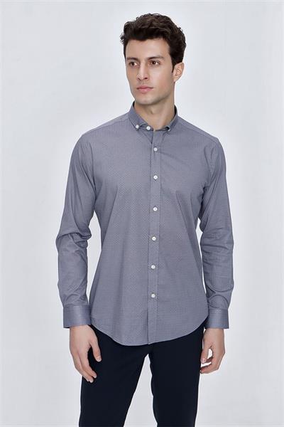 Açık Kırmızı Uzun Kol Gömlek Yaka Klasik Slim Fit Pamuklu Likralı Gömlek 1004225208