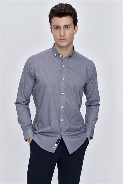 Açık Kırmızı Uzun Kol Gömlek Yaka Klasik Slim Fit Pamuklu Likralı Gömlek 1004225208