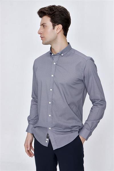 Açık Kırmızı Uzun Kol Gömlek Yaka Klasik Slim Fit Pamuklu Likralı Gömlek 1004225208