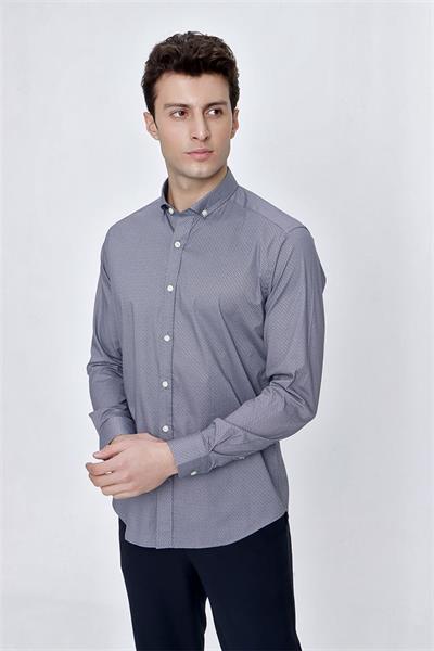 Açık Kırmızı Uzun Kol Gömlek Yaka Klasik Slim Fit Pamuklu Likralı Gömlek 1004225208