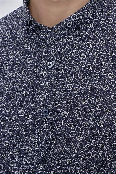 Koyu Lacivert Uzun Kol Gömlek Yaka Klasik Slim Fit Pamuklu Gömlek 1004225223