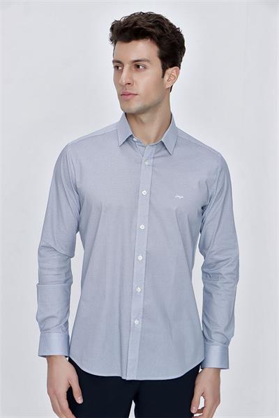Beyaz Uzun Kol Klasik Slim Fit Pamuklu Likralı Gömlek 1004225215