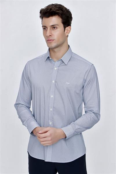 Beyaz Uzun Kol Klasik Slim Fit Pamuklu Likralı Gömlek 1004225215