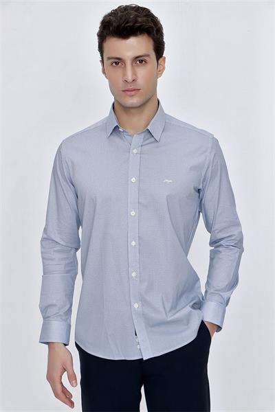 Beyaz Uzun Kol Klasik Slim Fit Pamuklu Likralı Gömlek 1004225215