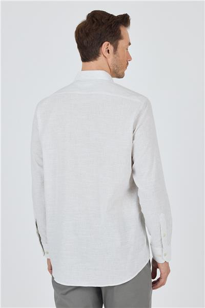 Beyaz Kol Çizgili Desen Bez Ayağı Düğmeli Yaka Cepsiz Pamuklu Classic Comfort Fit Gömlek 1004250198