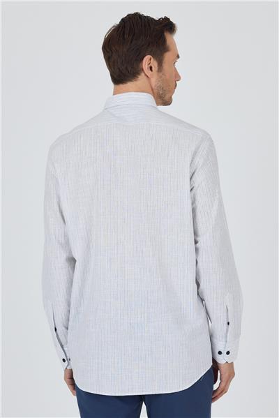 Mavi Kol Çizgili Desen Bez Ayağı Düğmeli Yaka cepli Pamuklu Casual Comfort Fit Gömlek 1004250100
