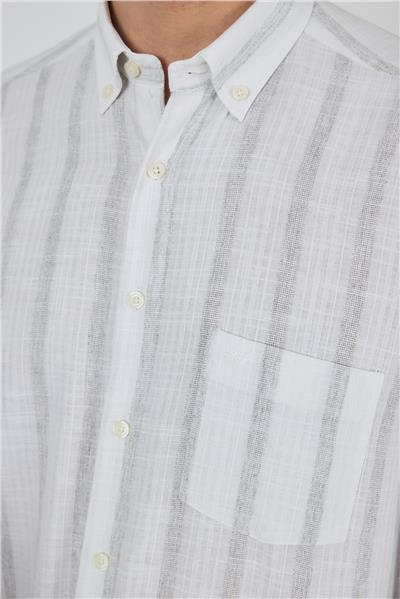 Uzun Kol Çizgili Desen Bez Ayağı Düğmeli Yaka cepli Pamuklu Casual Comfort Fit Gömlek 1004250190