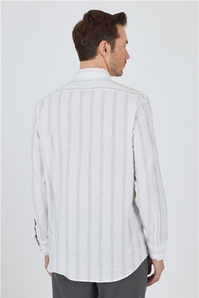 Uzun Kol Çizgili Desen Bez Ayağı Düğmeli Yaka cepli Pamuklu Casual Comfort Fit Gömlek 1004250190