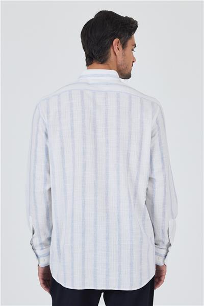 Uzun Kol Çizgili Desen Bez Ayağı Düğmeli Yaka cepli Pamuklu Casual Comfort Fit Gömlek 1004250190