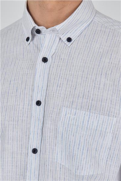 Mavi Kol Çizgili Desen Bez Ayağı Düğmeli Yaka cepli Pamuklu Casual Comfort Fit Gömlek 1004250100