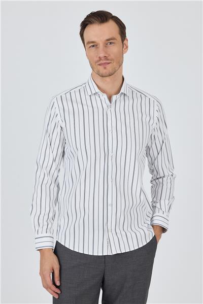 Kol Çizgili Desen Bez Ayağı İtalyan Yaka Cepsiz Esnek Classic Slim Fit Gömlek 1004250203