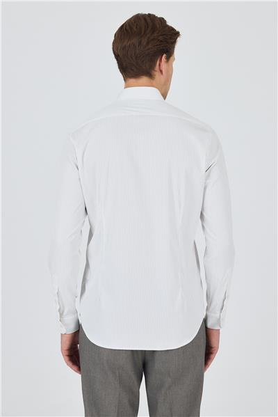 Uzun Kol Çizgili Desen Bez Ayağı İtalyan Yaka Cepsiz Esnek Classic Slim Fit Gömlek 1004250202