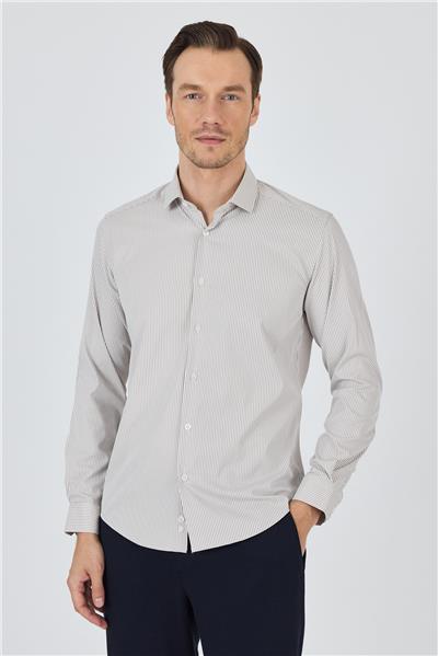 Kol Çizgili Desen Bez Ayağı İtalyan Yaka Cepsiz Esnek Classic Slim Fit Gömlek 1004250200