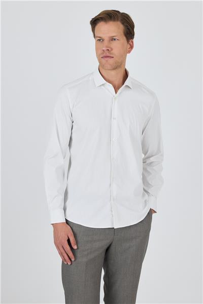 Uzun Kol Çizgili Desen Bez Ayağı İtalyan Yaka Cepsiz Esnek Classic Slim Fit Gömlek 1004250202